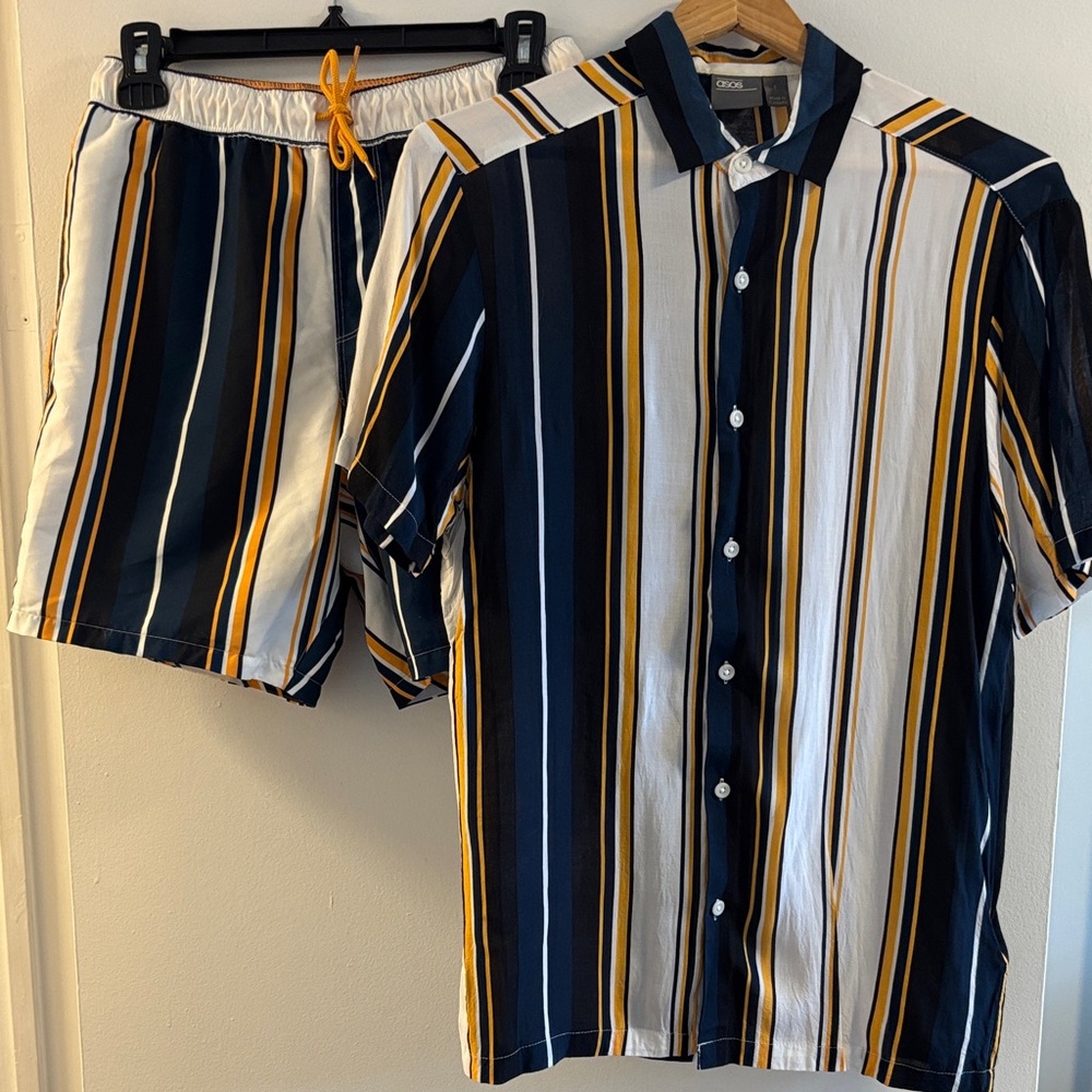 ASOS Navy and Yellow Striped Shirt